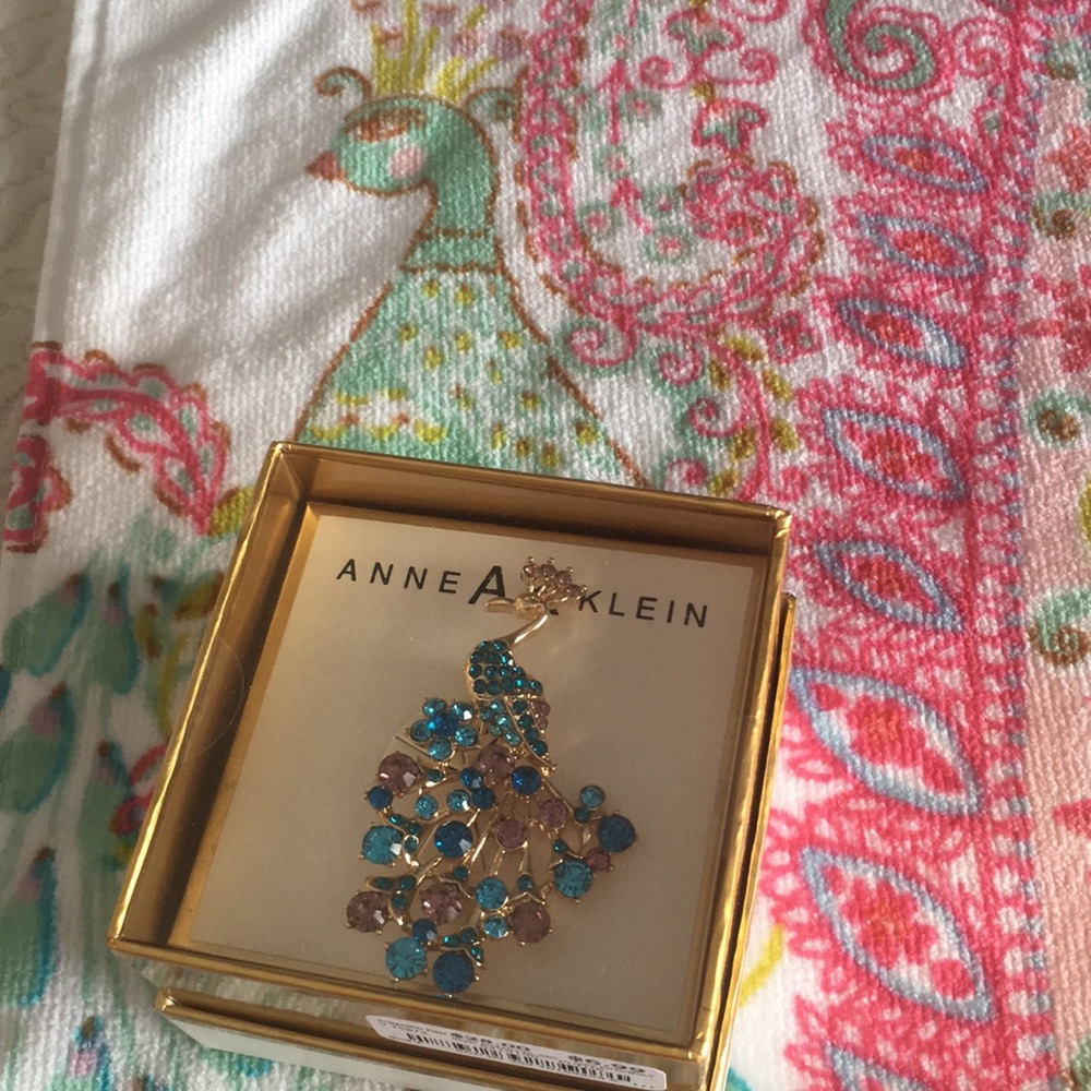 Gift Boxed Anne Klein Peacock Brooche Pin 3"